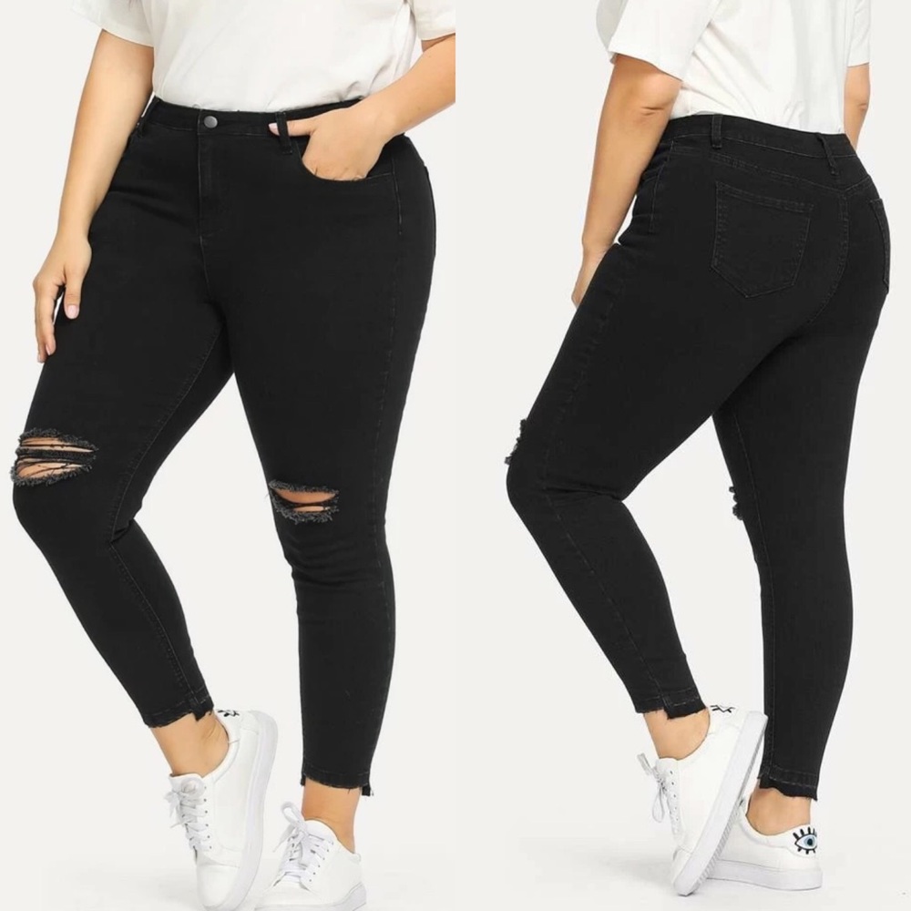 Black Plus Size Distressed Skinny Jeans